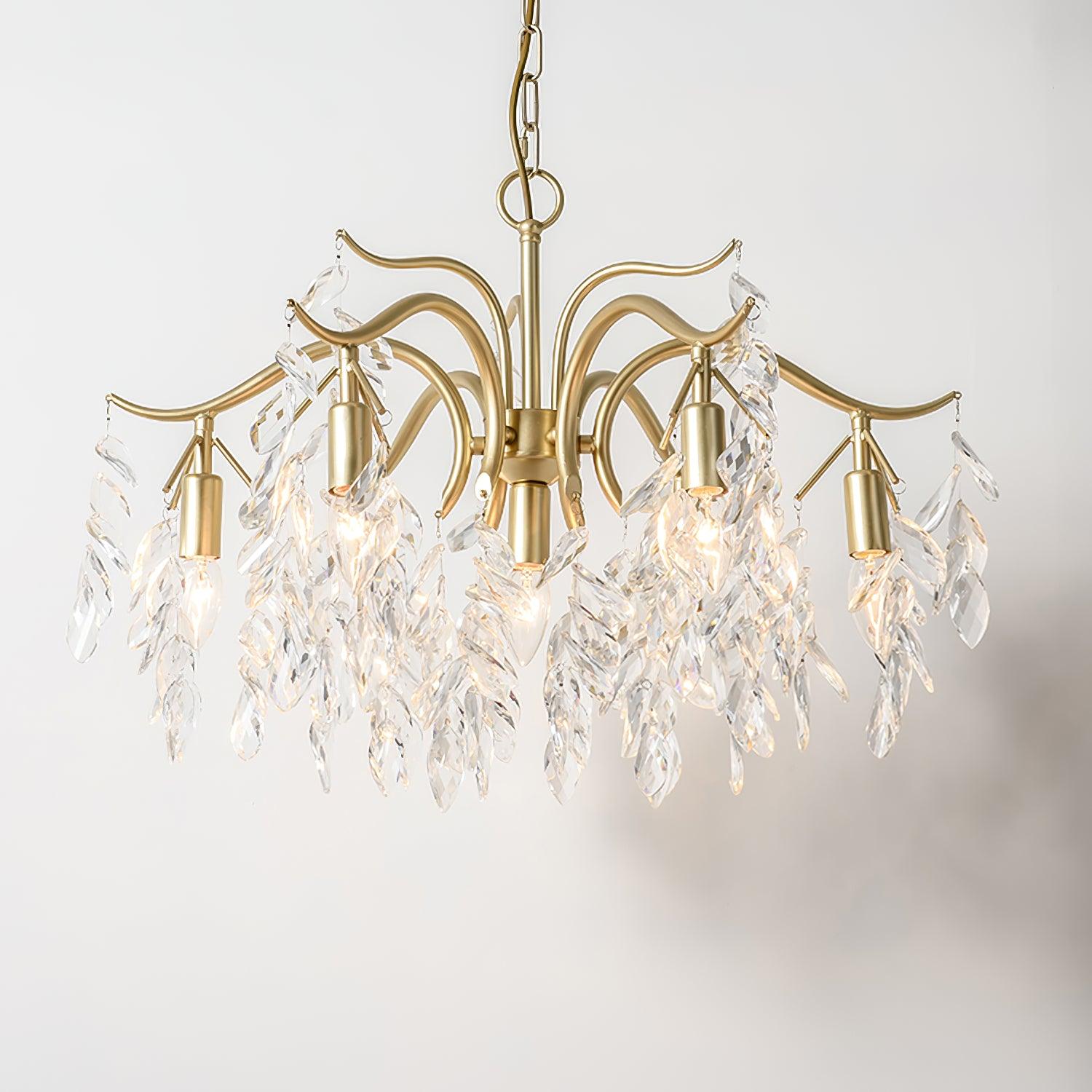 Elegant Brass Crown Crystal Chandelier Luxury Hanging Ceiling Light for Foyer and Living Room