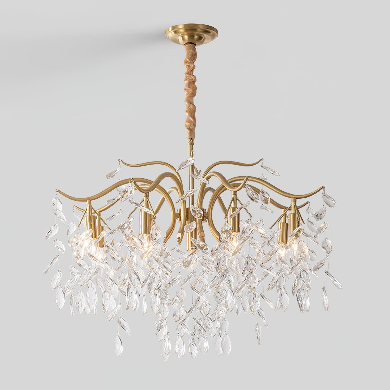 Elegant Brass Crown Crystal Chandelier Luxury Hanging Ceiling Light for Foyer and Living Room