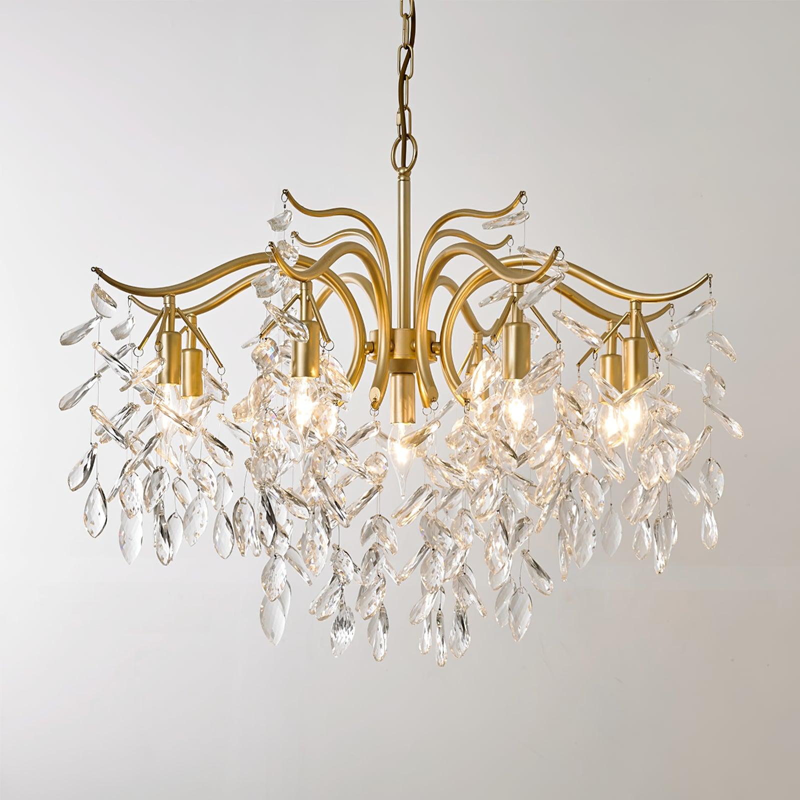 Elegant Brass Crown Crystal Chandelier Luxury Hanging Ceiling Light for Foyer and Living Room