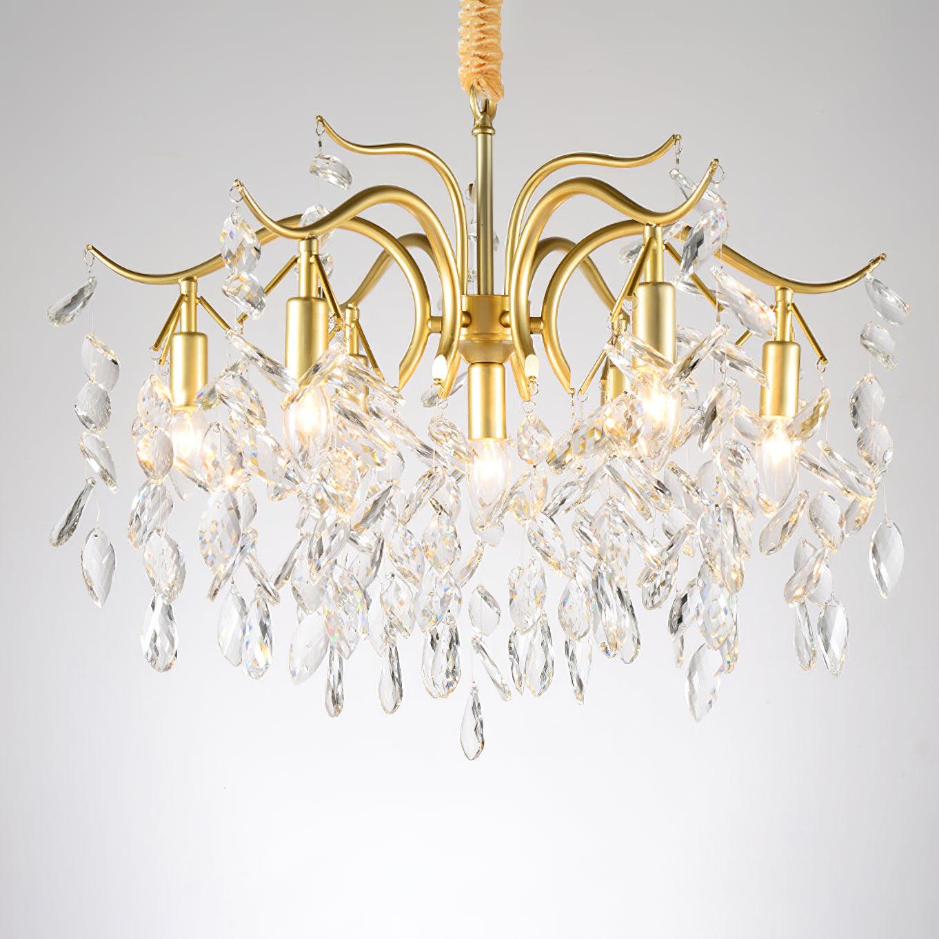 Elegant Brass Crown Crystal Chandelier Luxury Hanging Ceiling Light for Foyer and Living Room