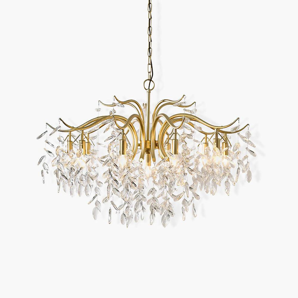 Elegant Brass Crown Crystal Chandelier Luxury Hanging Ceiling Light for Foyer and Living Room