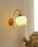 Elegant Brass Flower Wall Sconce with Resin Orchid Details for Living Room and Bedside