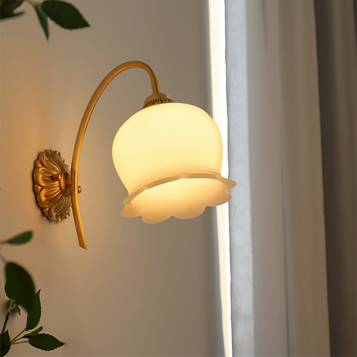 Elegant Brass Flower Wall Sconce with Resin Orchid Details for Living Room and Bedside