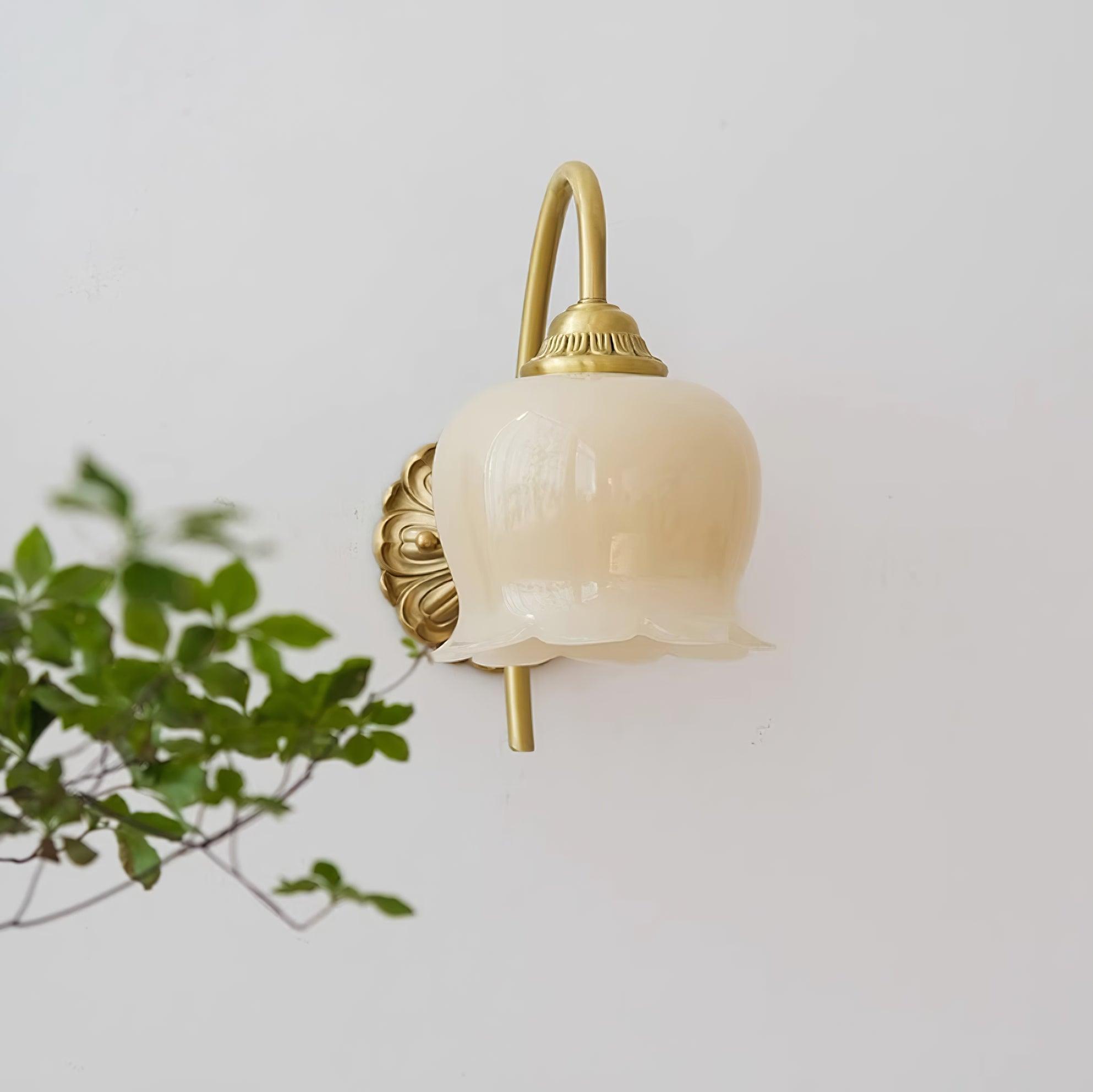 Elegant Brass Flower Wall Sconce with Resin Orchid Details for Living Room and Bedside