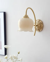 Elegant Brass Flower Wall Sconce with Resin Orchid Details for Living Room and Bedside