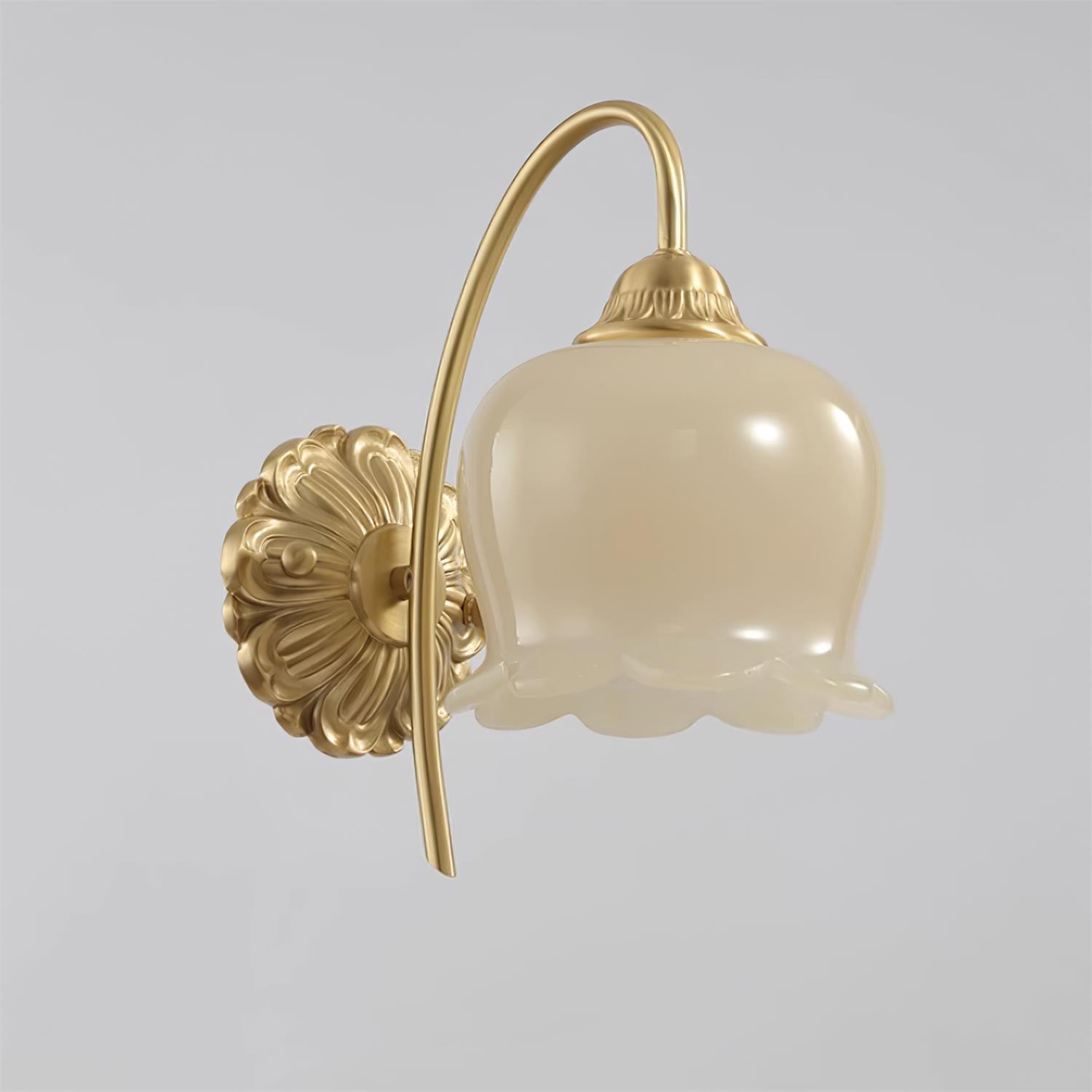 Elegant Brass Flower Wall Sconce with Resin Orchid Details for Living Room and Bedside