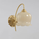 Elegant Brass Flower Wall Sconce with Resin Orchid Details for Living Room and Bedside