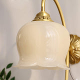 Elegant Brass Flower Wall Sconce with Resin Orchid Details for Living Room and Bedside