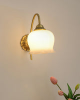Elegant Brass Flower Wall Sconce with Resin Orchid Details for Living Room and Bedside