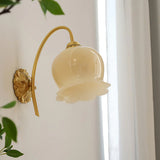 Elegant Brass Flower Wall Sconce with Resin Orchid Details for Living Room and Bedside