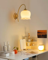 Elegant Brass Flower Wall Sconce with Resin Orchid Details for Living Room and Bedside