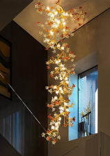 Elegant Brass Maple Leaf Branch Chandelier with Crystal Accents for Dining and Living Rooms