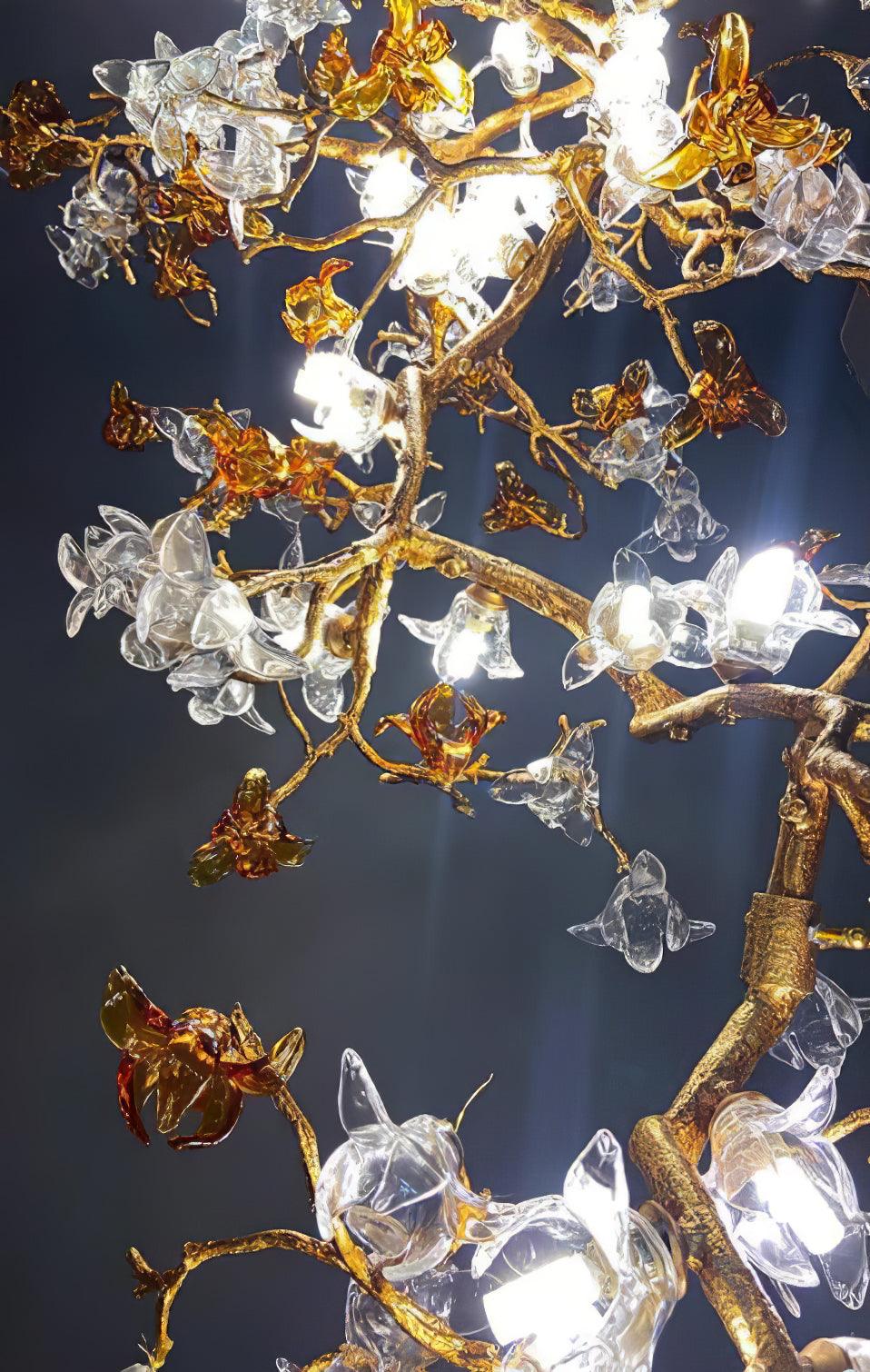 Elegant Brass Maple Leaf Branch Chandelier with Crystal Accents for Dining and Living Rooms