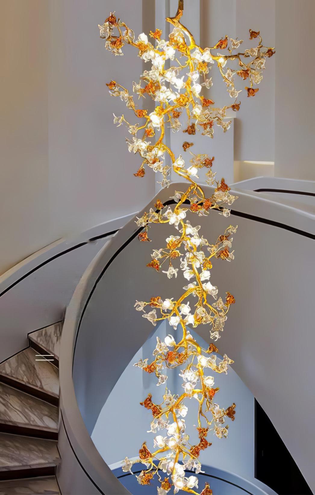 Elegant Brass Maple Leaf Branch Chandelier with Crystal Accents for Dining and Living Rooms