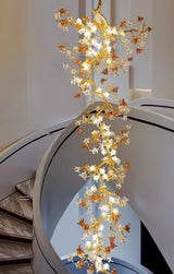 Elegant Brass Maple Leaf Branch Chandelier with Crystal Accents for Dining and Living Rooms