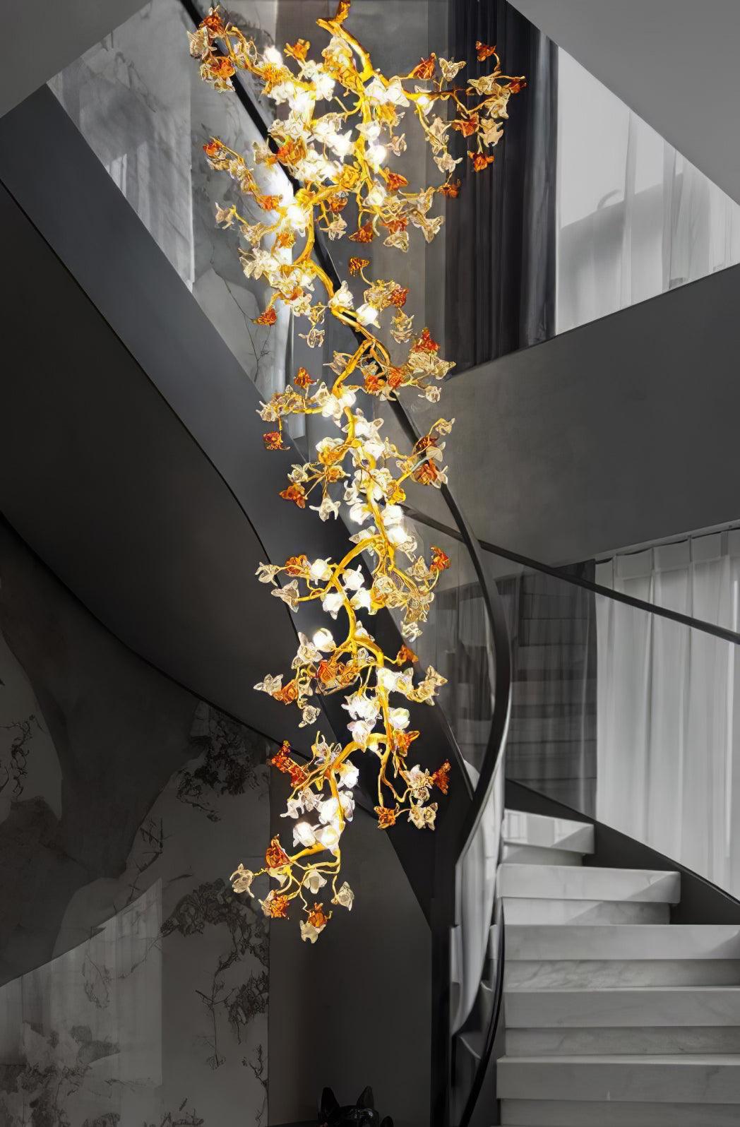 Elegant Brass Maple Leaf Branch Chandelier with Crystal Accents for Dining and Living Rooms