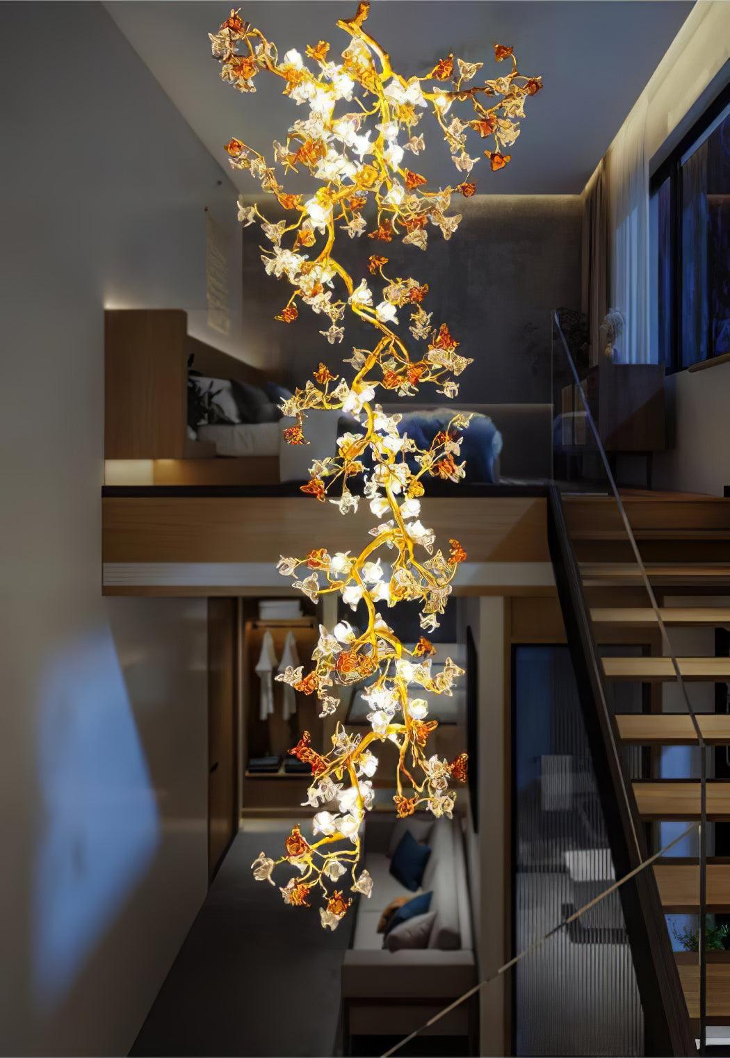 Elegant Brass Maple Leaf Branch Chandelier with Crystal Accents for Dining and Living Rooms