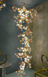 Elegant Brass Maple Leaf Branch Chandelier with Crystal Accents for Dining and Living Rooms