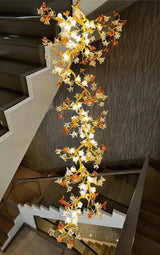 Elegant Brass Maple Leaf Branch Chandelier with Crystal Accents for Dining and Living Rooms