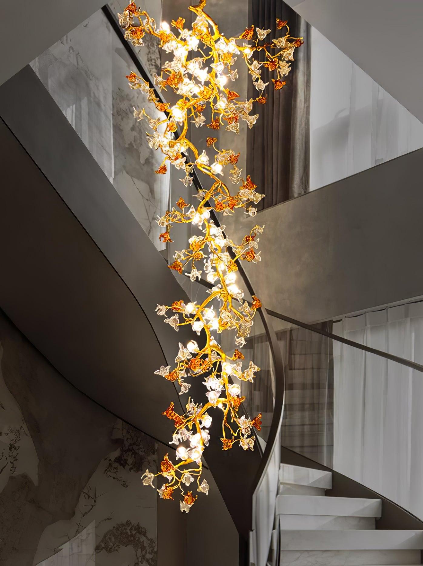 Elegant Brass Maple Leaf Branch Chandelier with Crystal Accents for Dining and Living Rooms