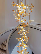 Elegant Brass Maple Leaf Branch Chandelier with Crystal Accents for Dining and Living Rooms
