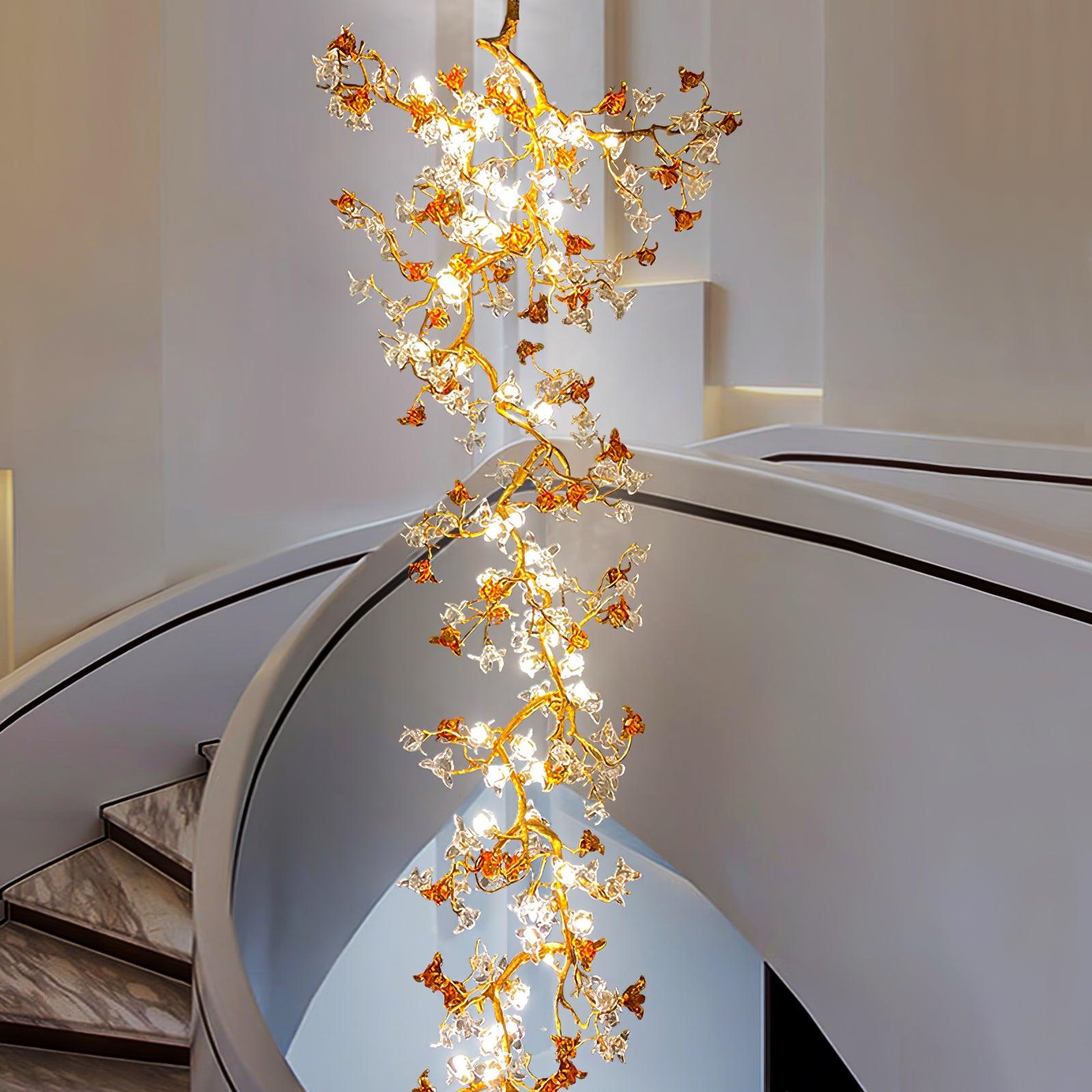 Elegant Brass Maple Leaf Branch Chandelier with Crystal Accents for Dining and Living Rooms