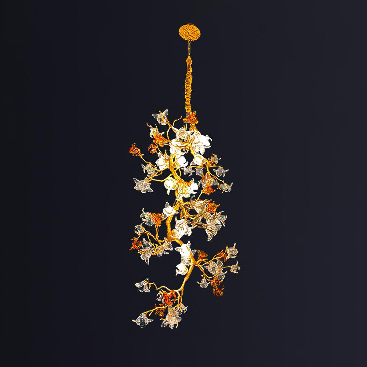 Elegant Brass Maple Leaf Branch Chandelier with Crystal Accents for Dining and Living Rooms