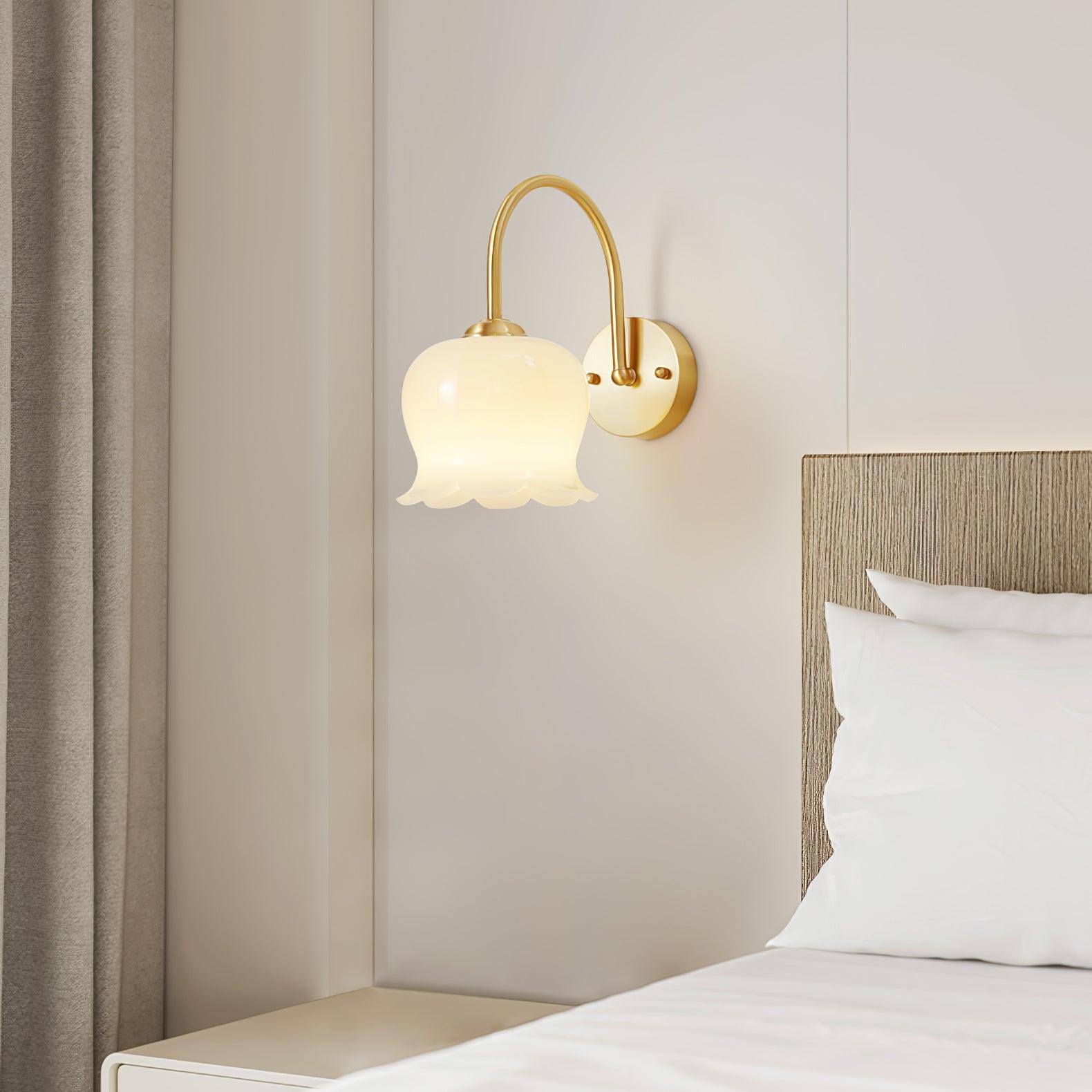 Elegant Brass Orchids Wall Sconce with White Glass Shade for Living Room and Hallway