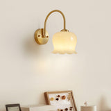 Elegant Brass Orchids Wall Sconce with White Glass Shade for Living Room and Hallway