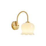 Elegant Brass Orchids Wall Sconce with White Glass Shade for Living Room and Hallway