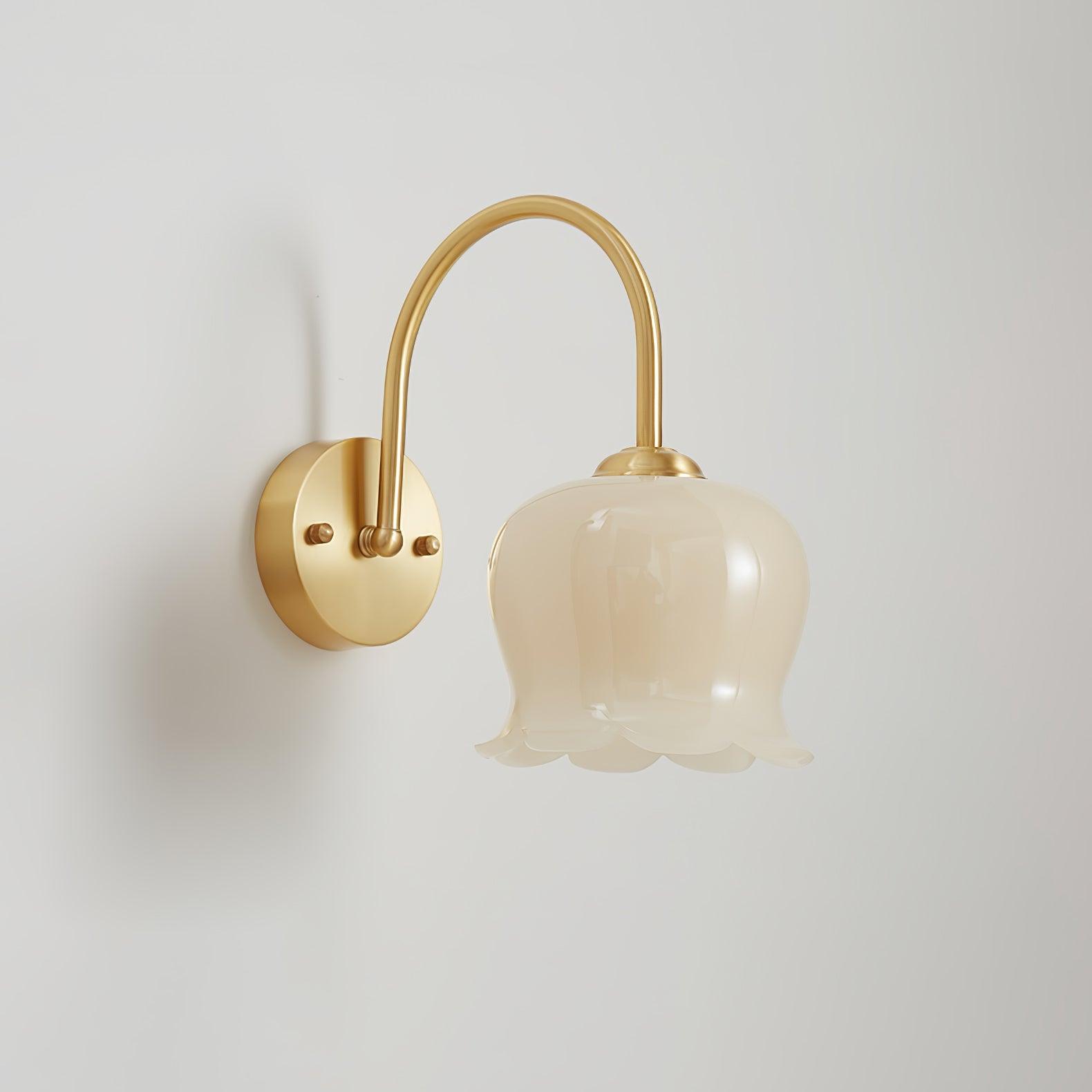 Elegant Brass Orchids Wall Sconce with White Glass Shade for Living Room and Hallway