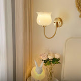 Elegant Brass Orchids Wall Sconce with White Glass Shade for Living Room and Hallway