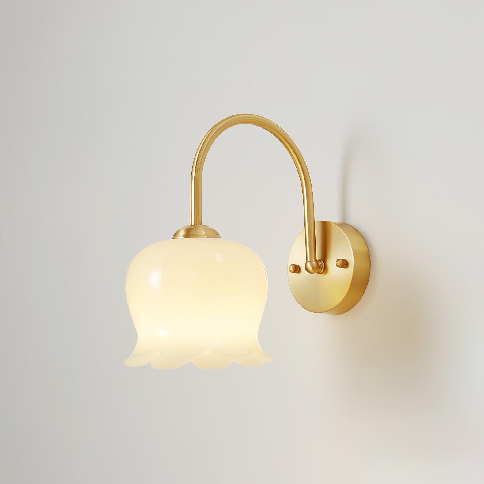Elegant Brass Orchids Wall Sconce with White Glass Shade for Living Room and Hallway