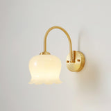 Elegant Brass Orchids Wall Sconce with White Glass Shade for Living Room and Hallway