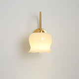 Elegant Brass Orchids Wall Sconce with White Glass Shade for Living Room and Hallway