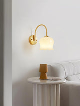 Elegant Brass Orchids Wall Sconce with White Glass Shade for Living Room and Hallway