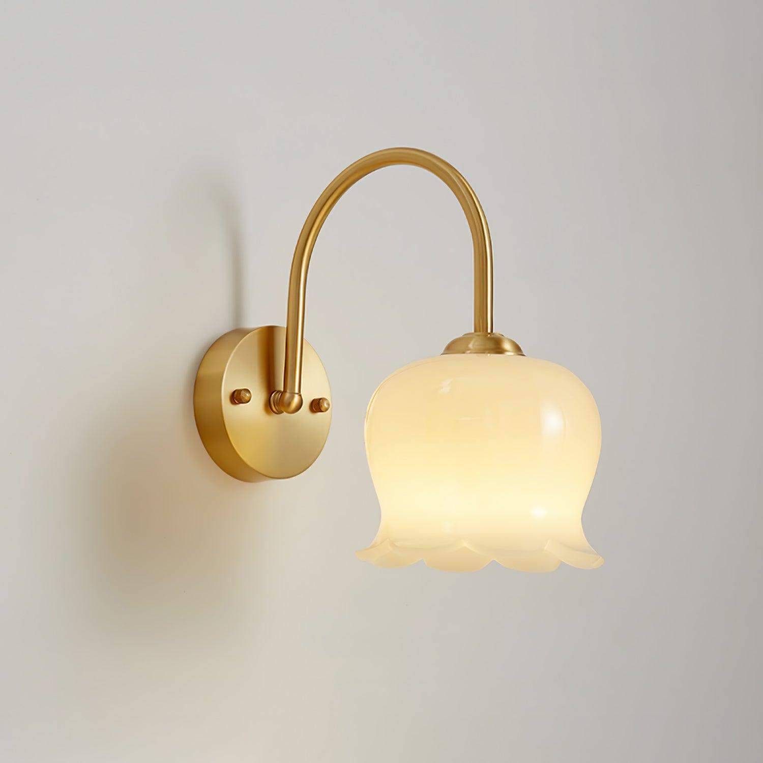 Elegant Brass Orchids Wall Sconce with White Glass Shade for Living Room and Hallway