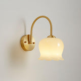 Elegant Brass Orchids Wall Sconce with White Glass Shade for Living Room and Hallway