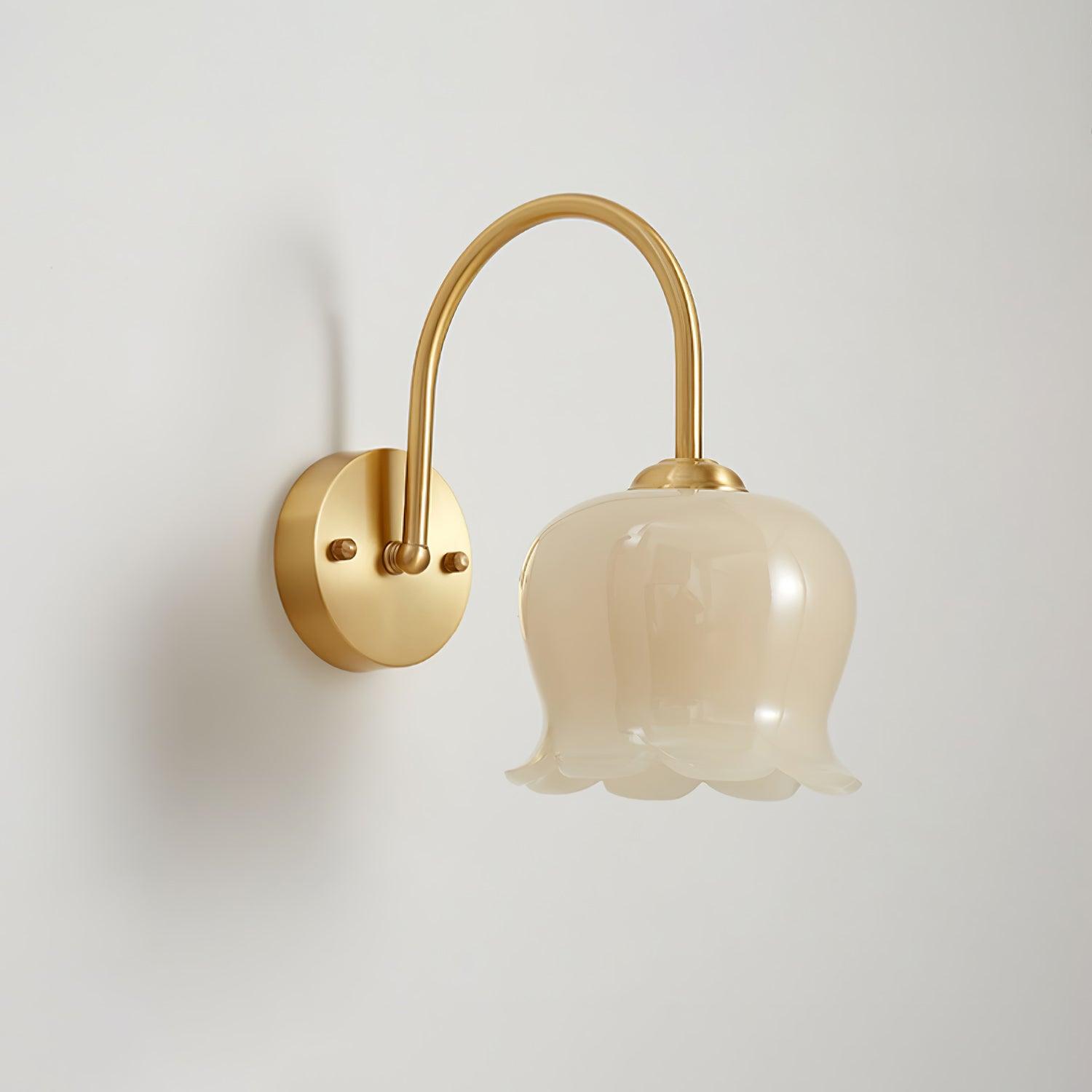 Elegant Brass Orchids Wall Sconce with White Glass Shade for Living Room and Hallway