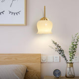 Elegant Brass Orchids Wall Sconce with White Glass Shade for Living Room and Hallway