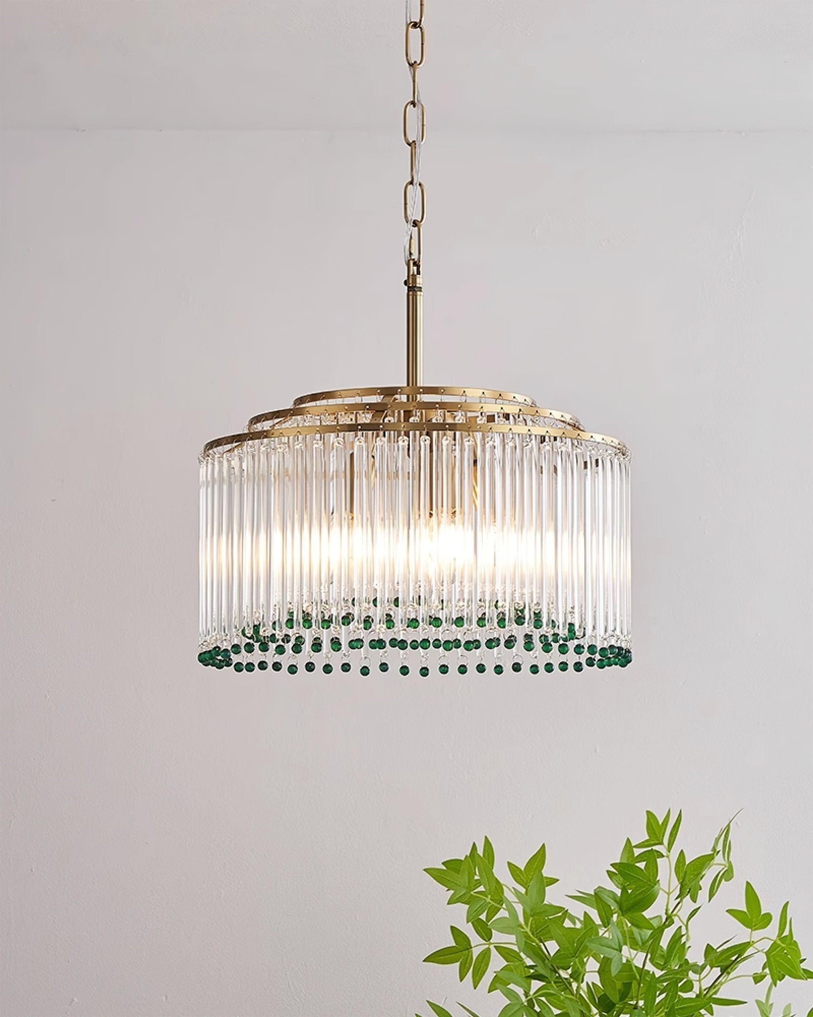 Elegant Casandra Glass and Metal Chandelier Lighting with Gold and Green Finishes