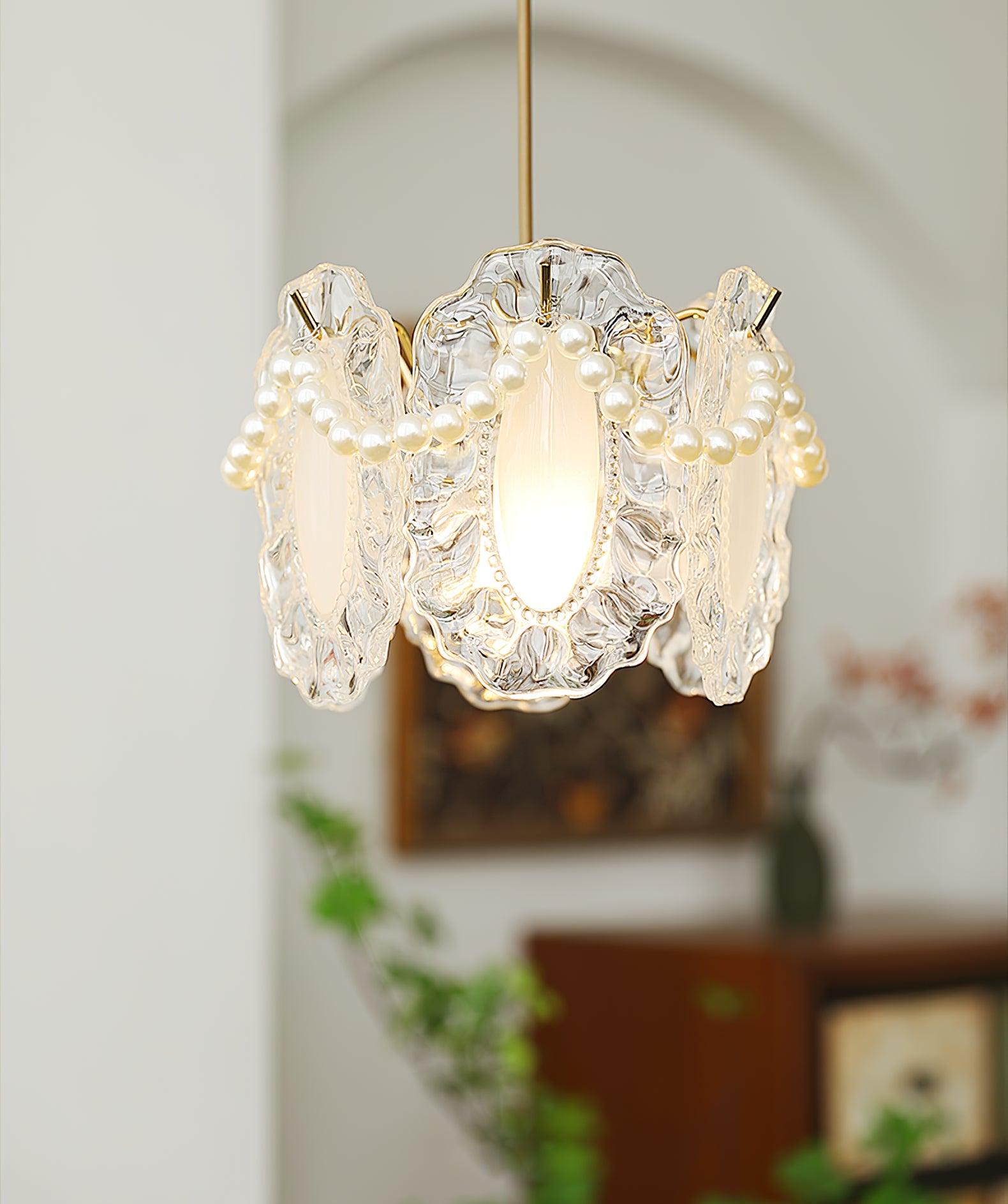 Elegant Clear Floral Textured Glass Pendant Light for Transitional and Modern Homes
