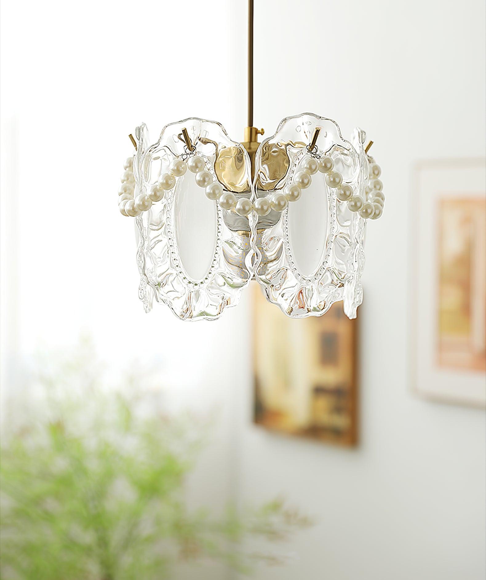 Elegant Clear Floral Textured Glass Pendant Light for Transitional and Modern Homes