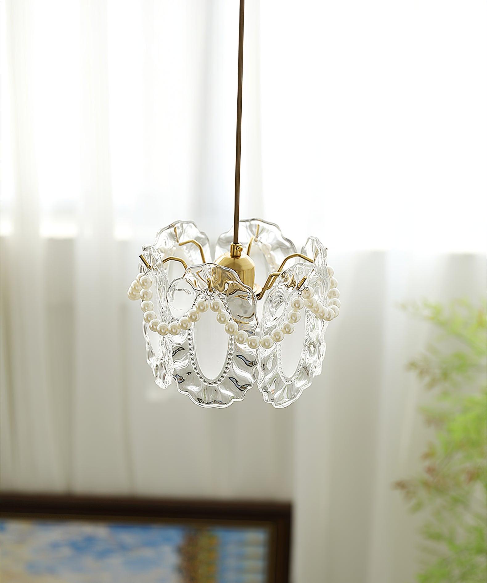 Elegant Clear Floral Textured Glass Pendant Light for Transitional and Modern Homes