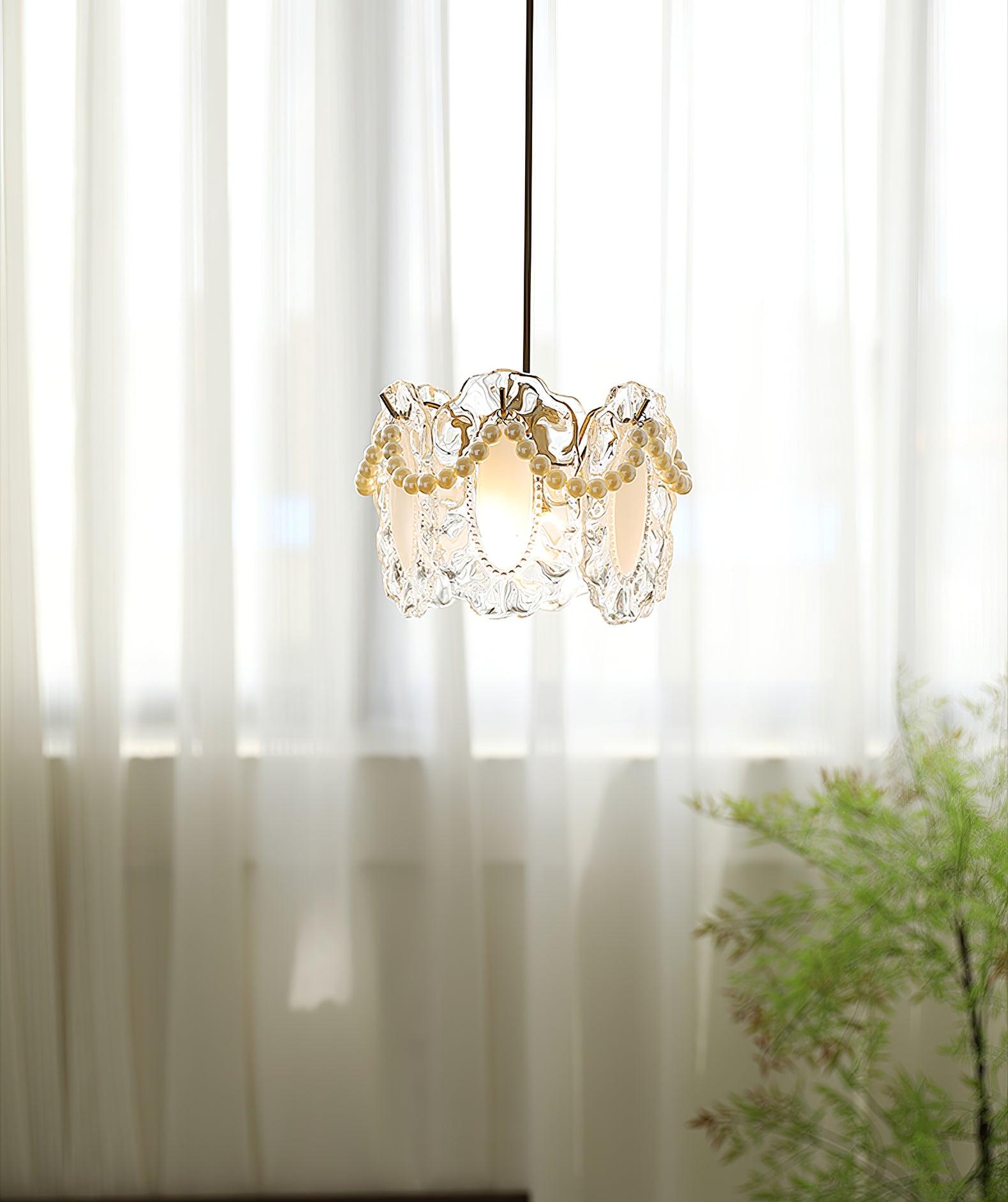 Elegant Clear Floral Textured Glass Pendant Light for Transitional and Modern Homes