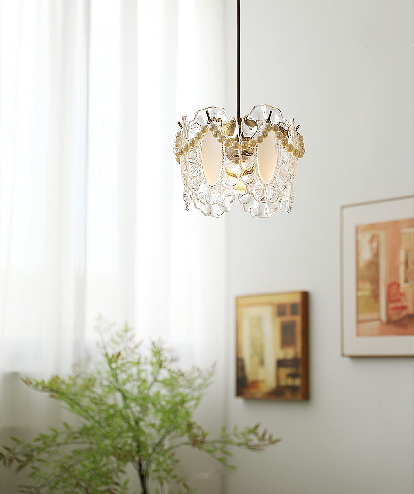 Elegant Clear Floral Textured Glass Pendant Light for Transitional and Modern Homes