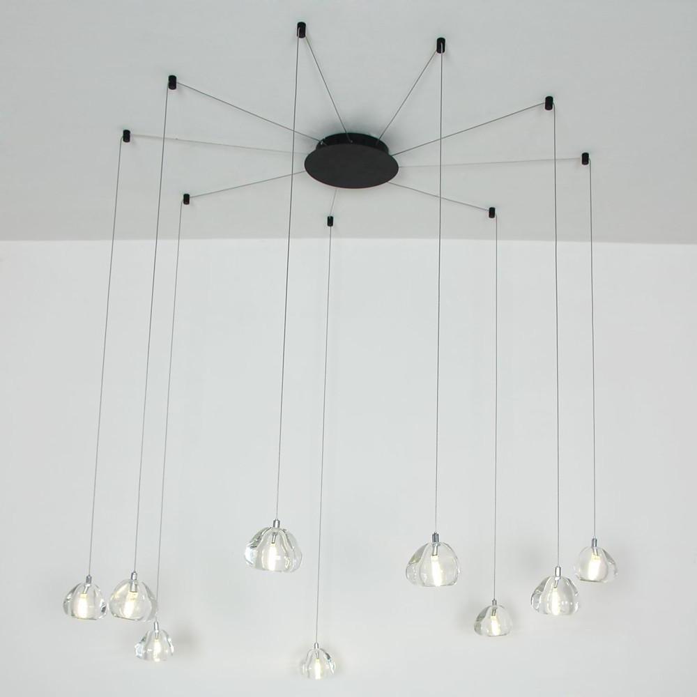 Elegant Cluster Raindrop LED Chandelier Metal and Crystal Pendant Light for Living Room