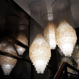 Elegant Coastal Shell Waterfall Chandelier with Cascading White Shell Discs for High Ceiling Spaces
