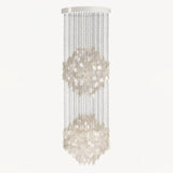 Elegant Coastal Shell Waterfall Chandelier with Cascading White Shell Discs for High Ceiling Spaces