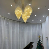 Elegant Coastal Shell Waterfall Chandelier with Cascading White Shell Discs for High Ceiling Spaces